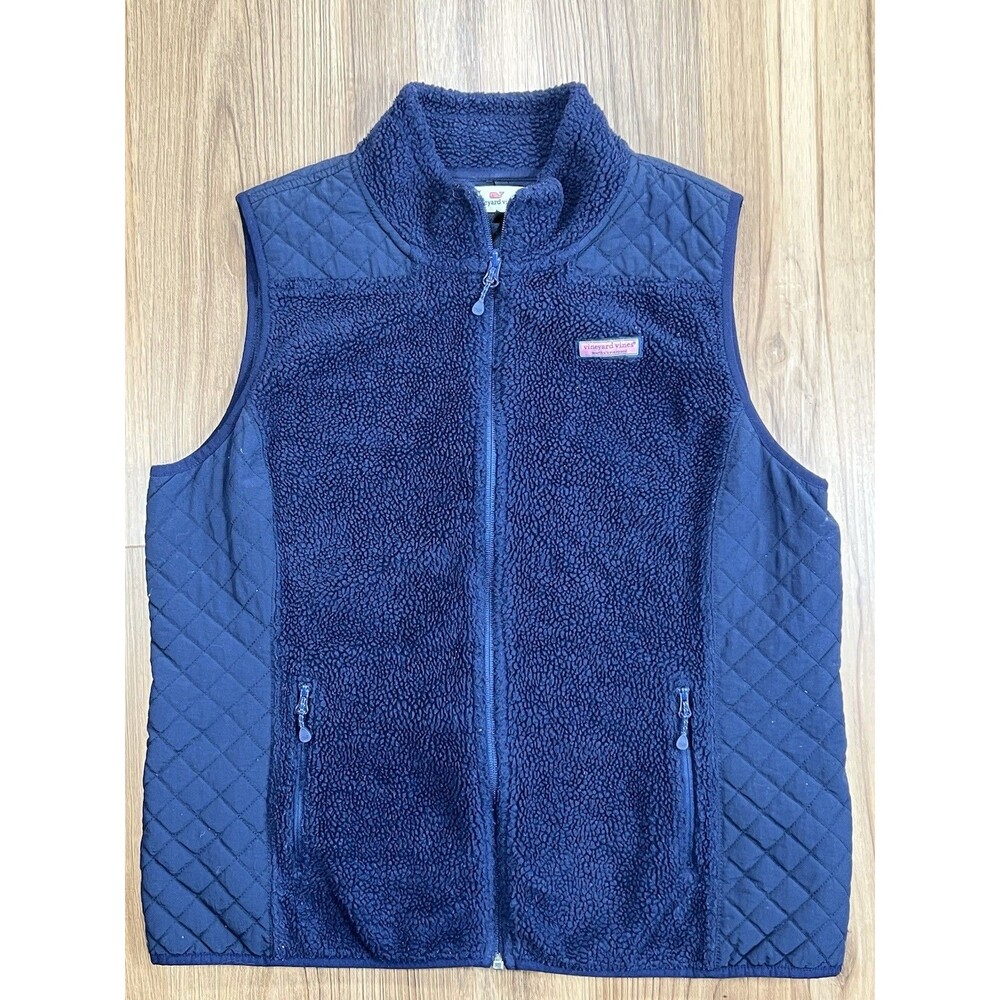 Vineyard Vines Fleece Vest Women’s Large Blue Full Zip Pockets